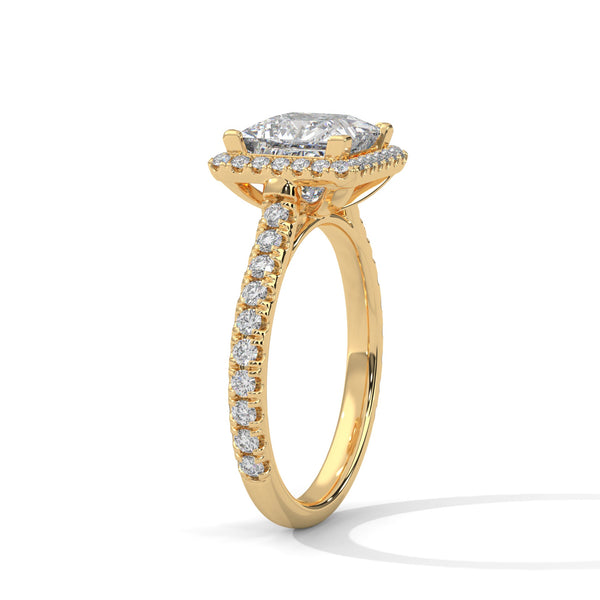 “Celesttia Ring—princess-cut brilliance, radiant halo sparkle, and pavé band elegance crafted to symbolize modern beauty, timeless love, and unforgettable moments.”
