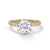 “Celestia Ring—round-cut diamond brilliance, secure six-prong elegance, and pavé-band sparkle crafted to symbolize timeless beauty, lasting love, and radiant sophistication.”