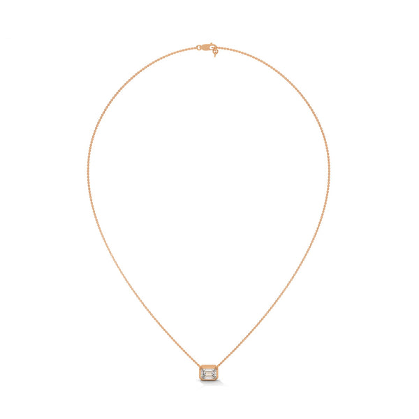 Emerald Cut Lab Grown Diamond Bezel Set Gold Pendant Chain