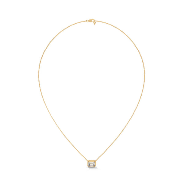 Emerald Cut Lab Grown Diamond Bezel Set Gold Pendant Chain