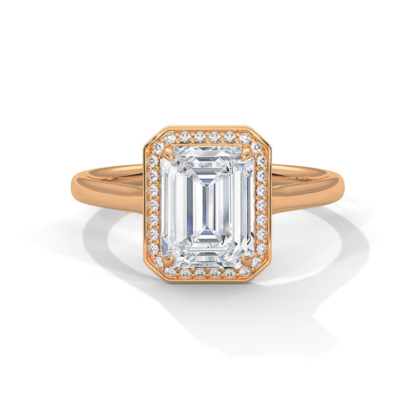 Emerald Cut Lab Grown Diamond Halo Gold Ring