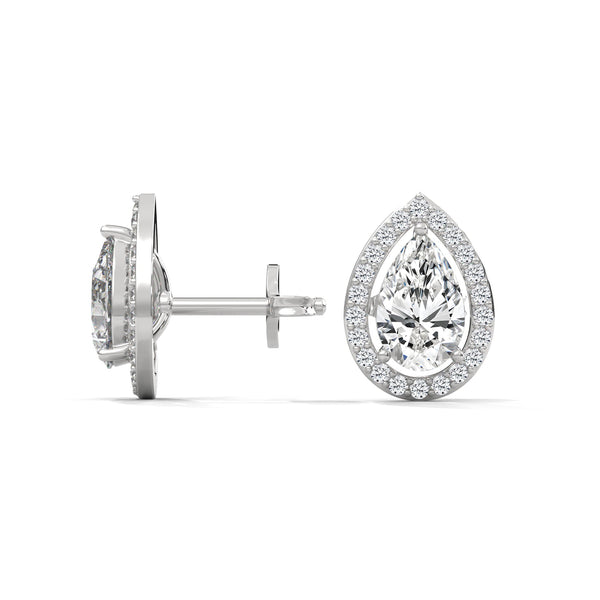 Teardrop Halo Grace: Lab Grown Diamond Gold Stud Earrings"