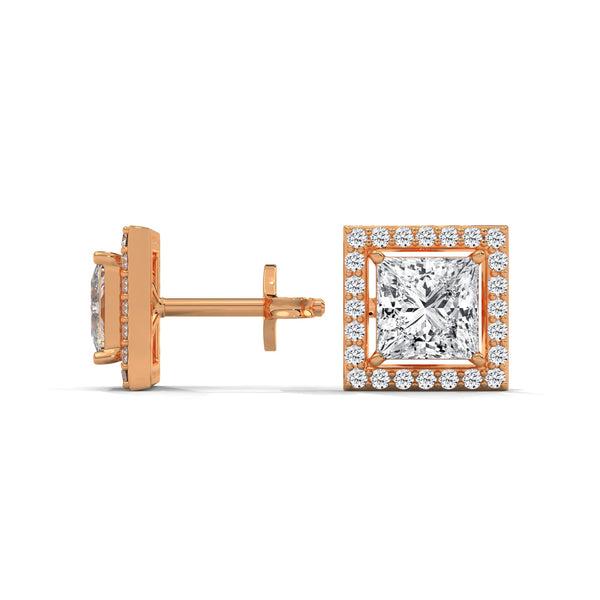 Majesty Princess-Cut Halo Lab Grown Diamond Gold Earrings