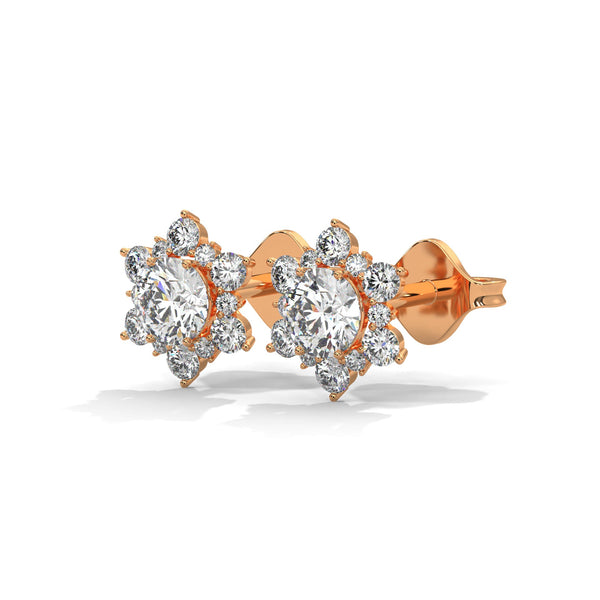 Floral Cluster Lab Grown Round Diamond Gold Earrings