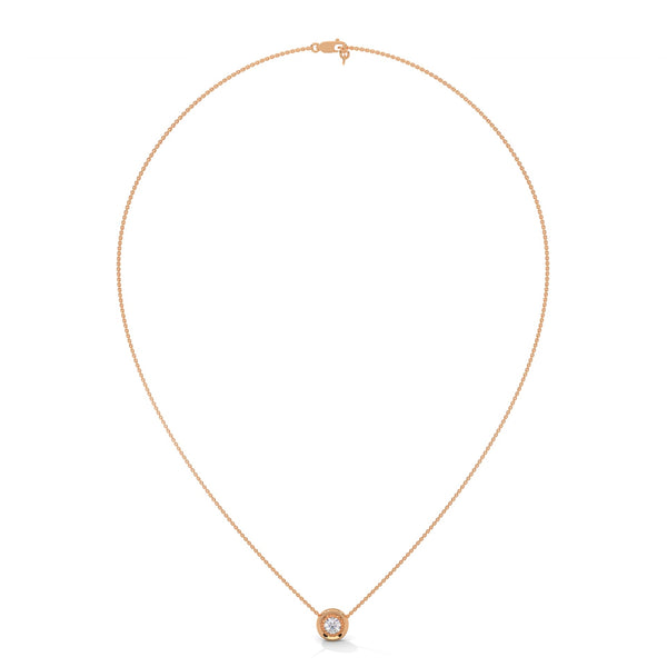 Textured Inner Design round cut Lab Grown Diamond Gold Pendant Chain