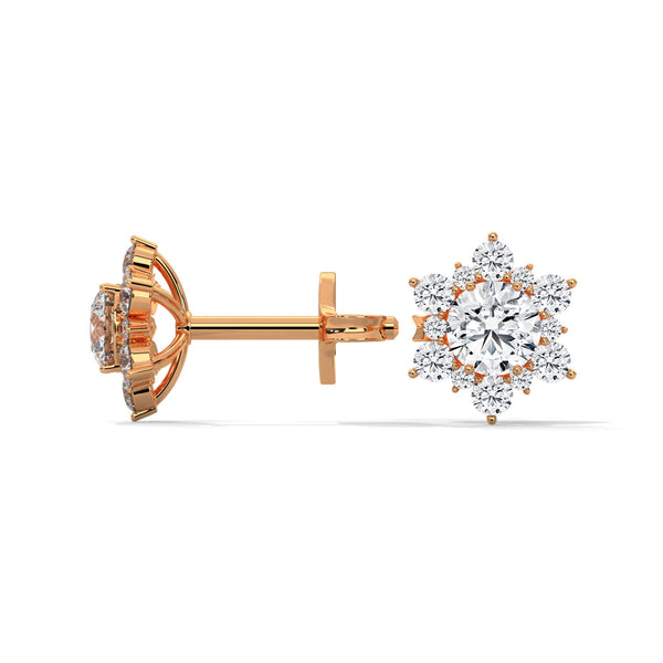 Floral Cluster Lab Grown Round Diamond Gold Earrings
