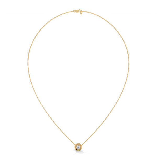 Textured Inner Design round cut Lab Grown Diamond Gold Pendant Chain