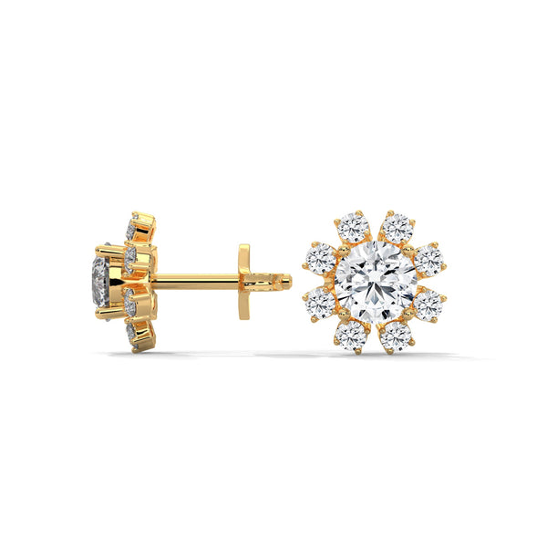 Sunbeam Bloom Round Cluster Lab Grown Diamond Gold Earrings