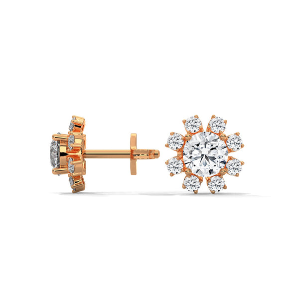 Sunbeam Bloom Round Cluster Lab Grown Diamond Gold Earrings