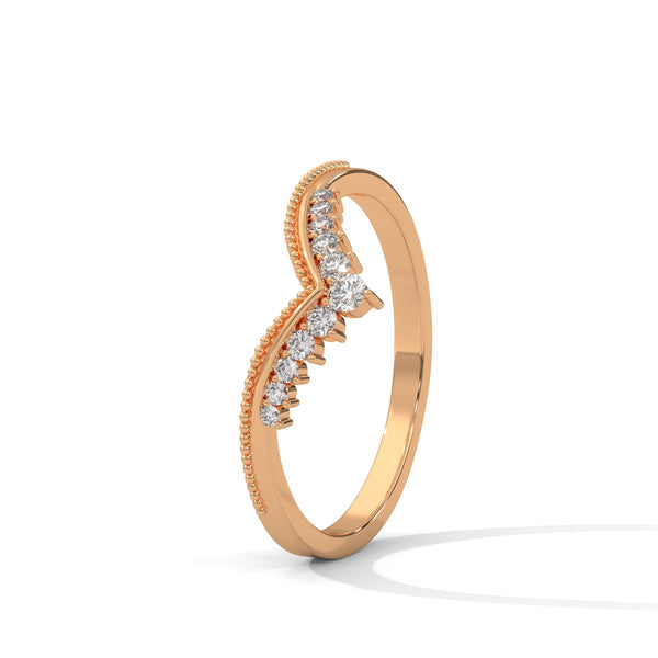 V-shaped gold band with row of round-cut lab grown diamonds