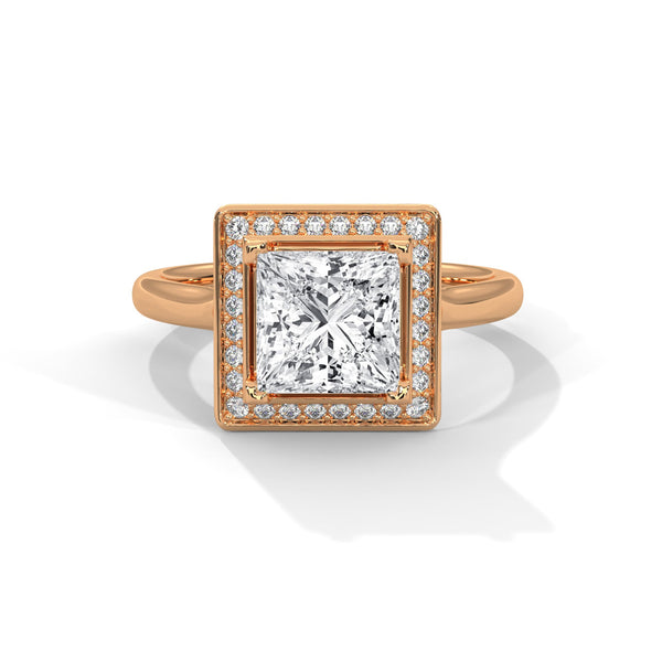 Princess Cut Halo Lab Grown Diamond Gold Ring
