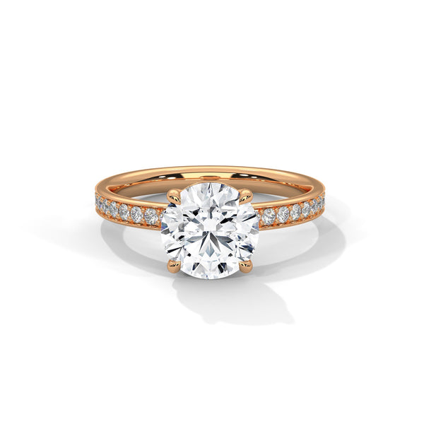 Four-Prong Cathedral Set Round Pave Lab Grown Diamond Gold Ring