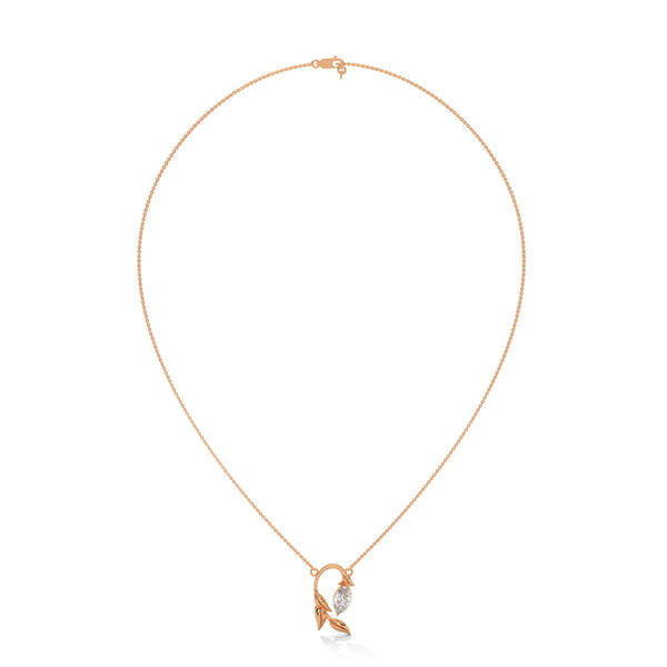 marquise cut Lab Grown Diamond Leaf Gold Pendant Chain