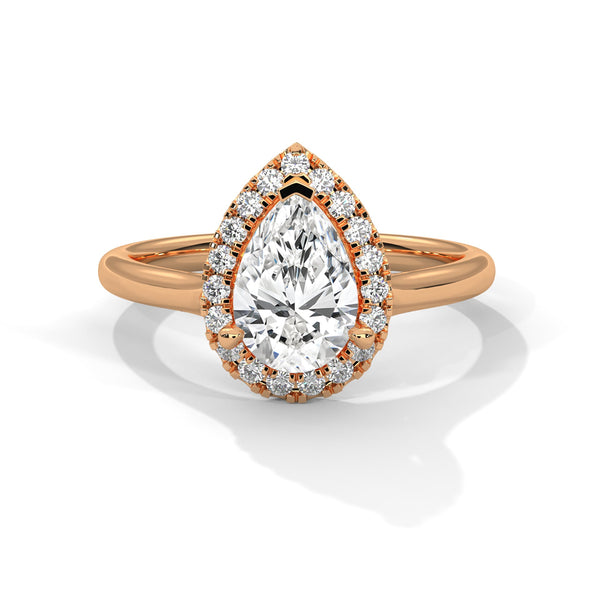 Pear Halo Lab Grown Diamond Gold Ring with Micro Pave Accent Stone