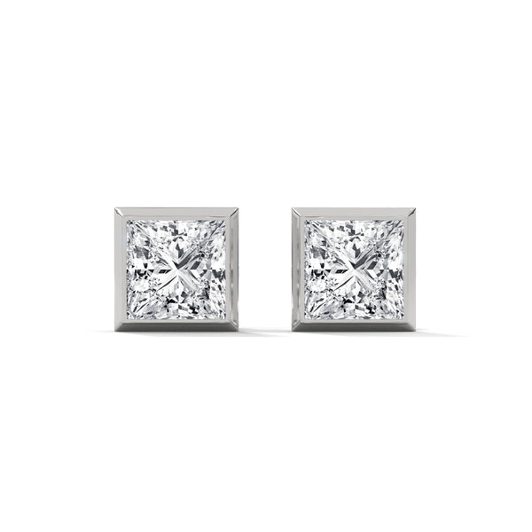 Princess Perfection Lab Grown Diamond Gold Bezel Stud Earrings