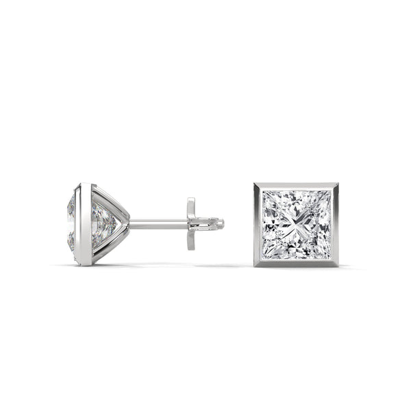 Princess Perfection Lab Grown Diamond Gold Bezel Stud Earrings