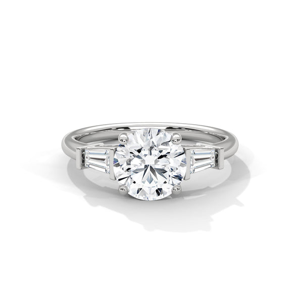 Round Center with Baguette Side Lab Grown Diamond Gold Ring