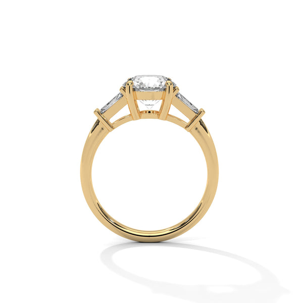 Round Center with Baguette Side Lab Grown Diamond Gold Ring