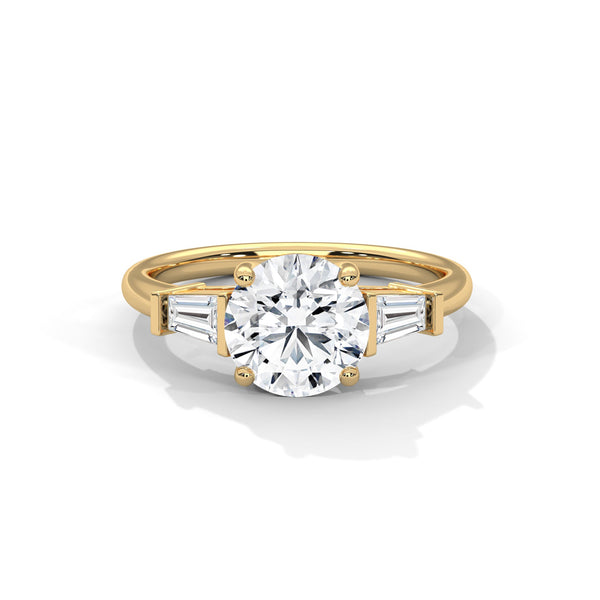 Round Center with Baguette Side Lab Grown Diamond Gold Ring