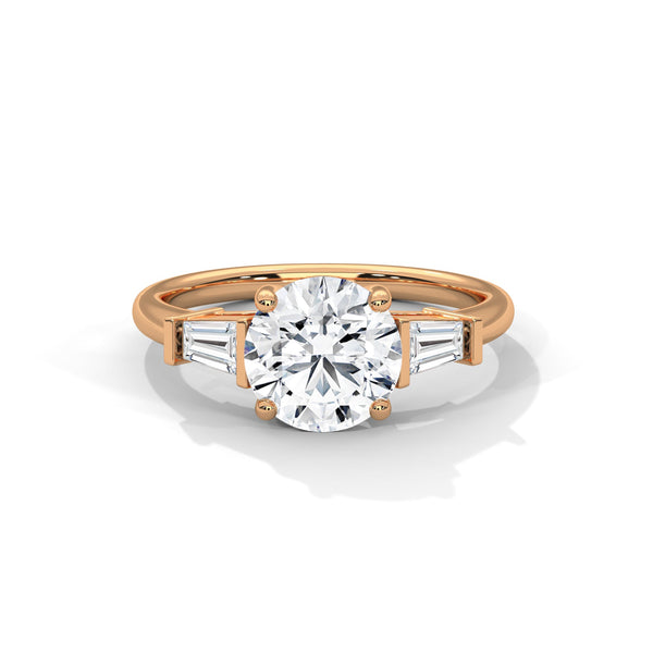 Round Center with Baguette Side Lab Grown Diamond Gold Ring