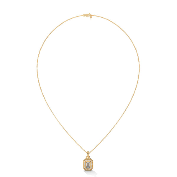 Lab Grown Emerald-Cut Diamond Gold Pendant Chain