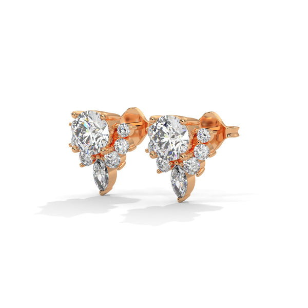 Blooming flower Lab Grown Diamond Floral Gold Earrings