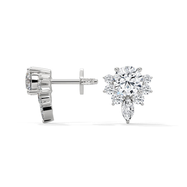 Blooming flower Lab Grown Diamond Floral Gold Earrings