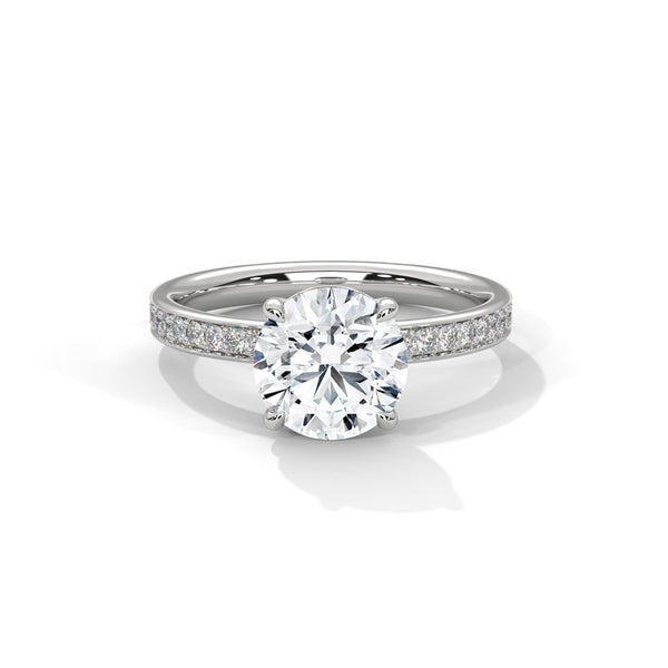 Four-Prong Cathedral Set Round Pave Lab Grown Diamond Gold Ring