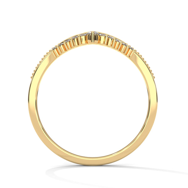 V-shaped gold band with row of round-cut lab grown diamonds