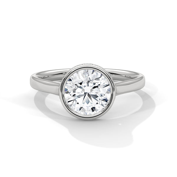 Round Cut Lab Grown Diamond Bezel Halo Gold Ring