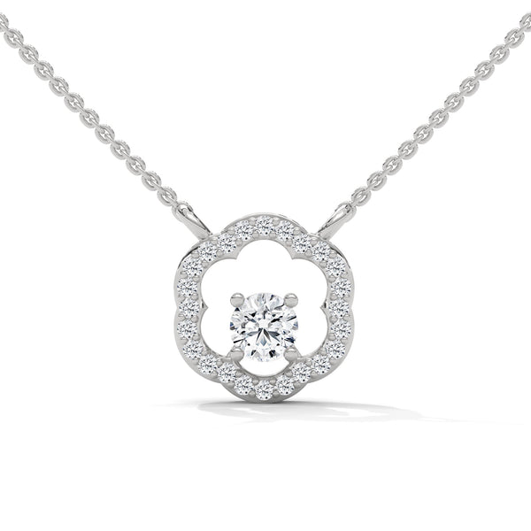 Round cut Lab Grown Diamond Floral Gold Pendant Chain