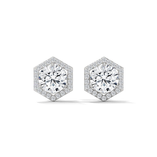 Hexa Halo Lab Grown Diamond Gold Earrings
