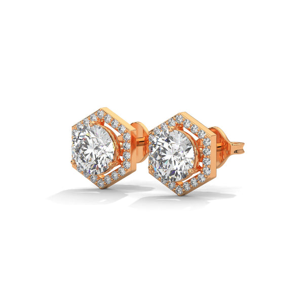 Hexa Halo Lab Grown Diamond Gold Earrings