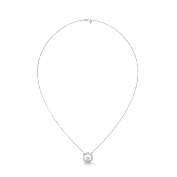 Round cut Lab Grown Diamond Floral Gold Pendant Chain