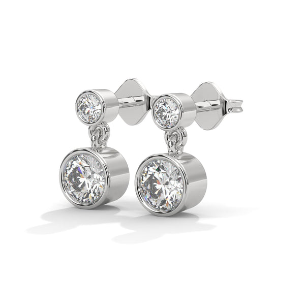 Bezel Set Lab Grown Diamond Gold Drop Earrings