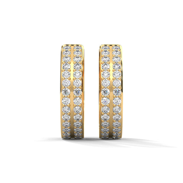 Double Row Round cut Lab Grown Diamond Gold Hoop Earrings