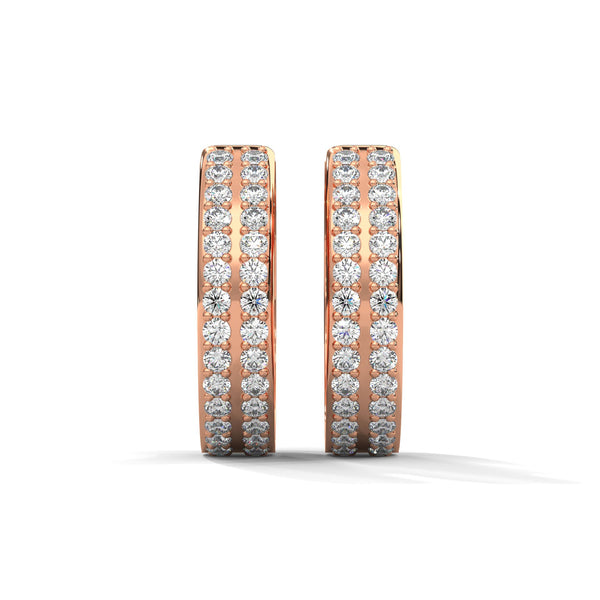Double Row Round cut Lab Grown Diamond Gold Hoop Earrings