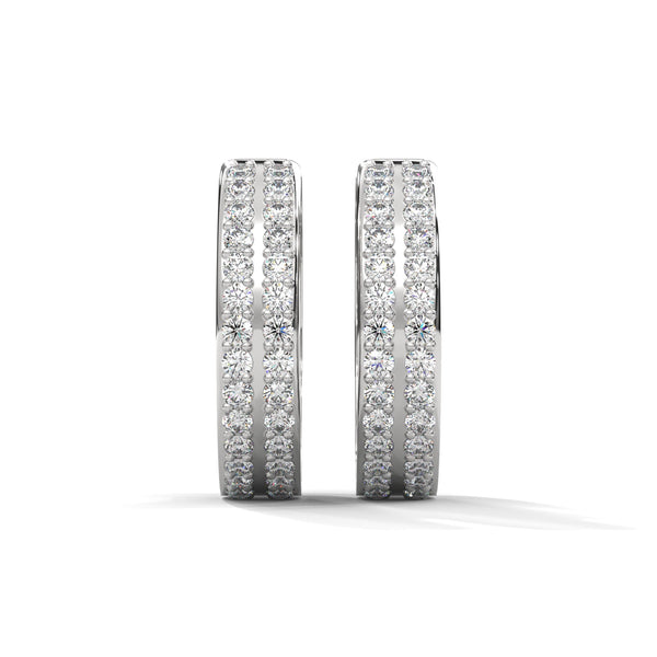 Double Row Round cut Lab Grown Diamond Gold Hoop Earrings