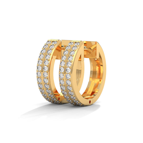 Double Row Round cut Lab Grown Diamond Gold Hoop Earrings