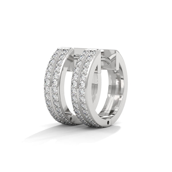 Double Row Round cut Lab Grown Diamond Gold Hoop Earrings