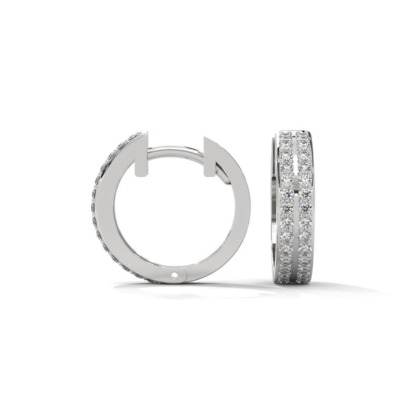 Double Row Round cut Lab Grown Diamond Gold Hoop Earrings