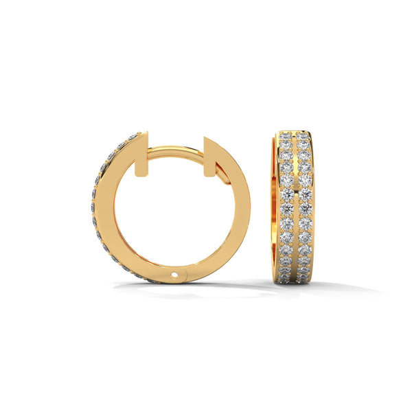 Double Row Round cut Lab Grown Diamond Gold Hoop Earrings