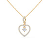 Celebrate love with the Eternal Embrace Heart Pendant, where a sparkling solitaire is cradled within a diamond-studded golden heart.