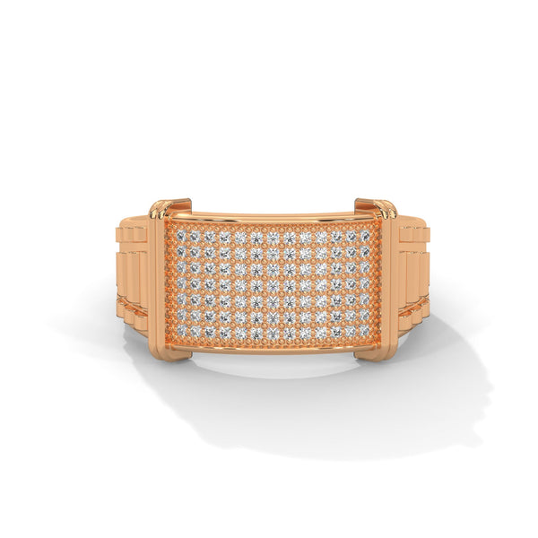 “Luxurious gold men’s diamond ring featuring a bold pavé panel design, delivering unmatched brilliance, premium craftsmanship, and statement-making elegance.”