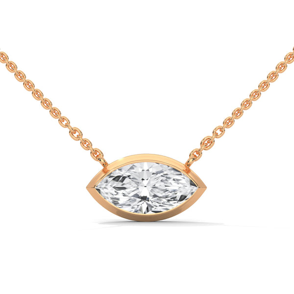 Marquise Cut Lab Grown Diamond Bezel Gold Pendant Chain