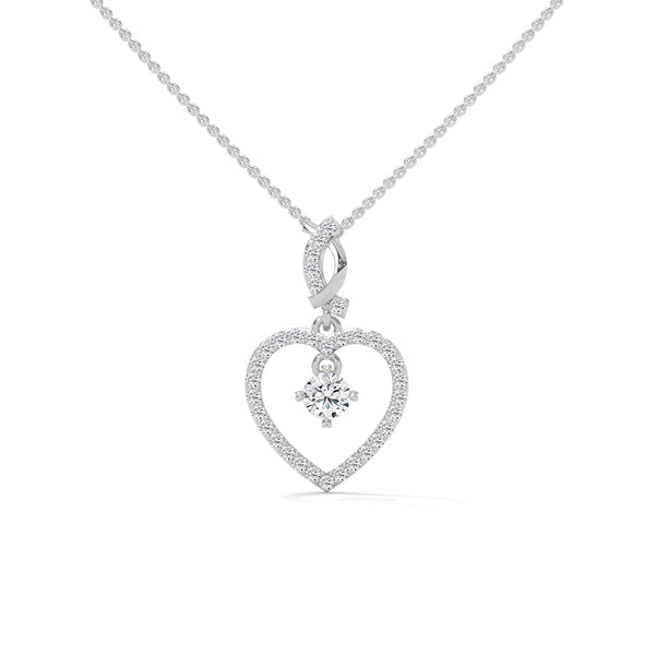 Celebrate love with the Eternal Embrace Heart Pendant, where a sparkling solitaire is cradled within a diamond-studded golden heart.