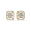 Double Halo Baguette cut Lab Grown Diamond Gold Earrings