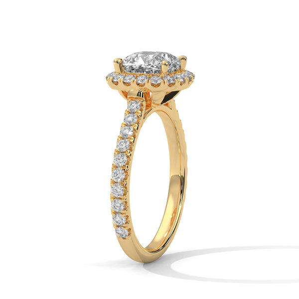 Cushion Cut Pave Set Lab Grown Diamond Gold Ring