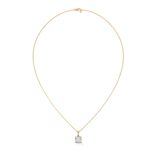 Round Cut Lab Grown Diamond with prong setting Gold Pendant Chain
