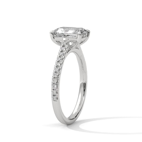Emerald Cut Lab Grown Diamond Gold Ring Sleek Pave Band Engagement Ring